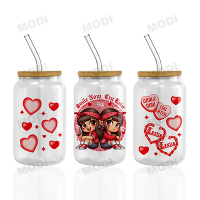 Buy Wholesale Custom Logo Label Self Adhesive Paper Glass Valentine'S Day Animated UV DTF Cup Packaging Transfer 16Oz online manufacture