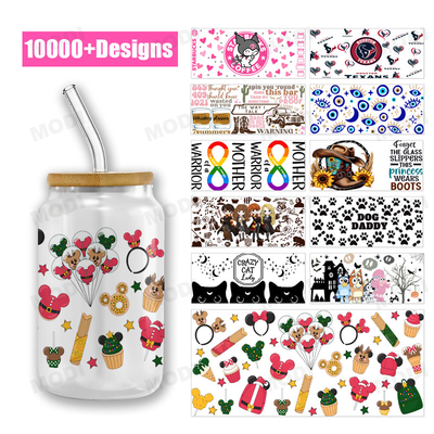 Buy Wholesale Custom Design Cartoon Theme 16oz Glass Can UVDTF Tumbler Sticker Decals UV DTF Cup Wrap Transfers online manufacture