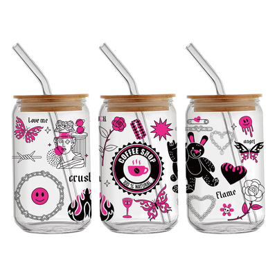 Custom Waterproof Full Color Logo Design 16oz 20oz 24oz Dtf Cup Wrap Transfers For Jars