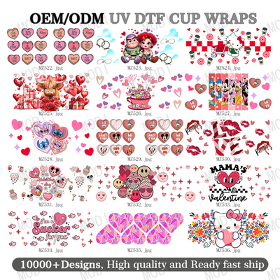 16oz Valentine'S Day UV DTF Cup Wraps Waterproof 3D Transfer Stickers Cup Tumblers Made PVC Material Transfer Printing
