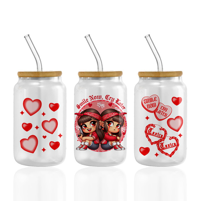 Custom Logo UV DTF Cup Wrap Transfers For Libbey Glass Tumbler Valentine'S Day Cups Wraps